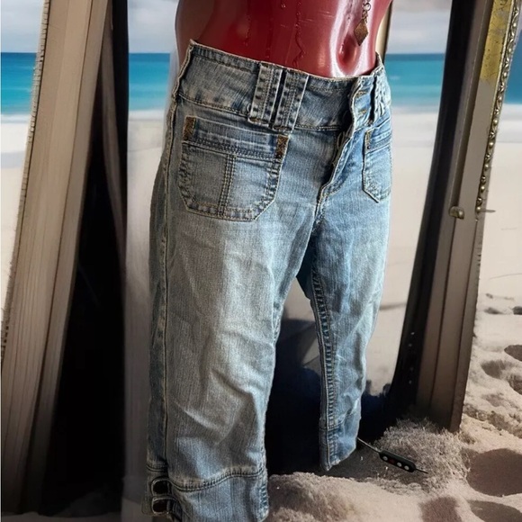 INDUSTRIAL COTTON DENIM CROP CAPRI SHORTS JUNIORS SIZE 11 - Picture 3 of 7